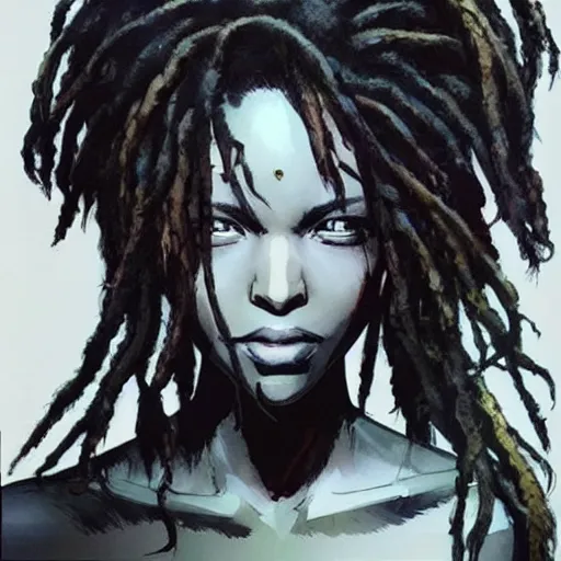 Image similar to beautiful dark - skinned woman with dreadlocks, yoji shinkawa