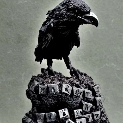 Image similar to dark raven perch on a mountain of skulls