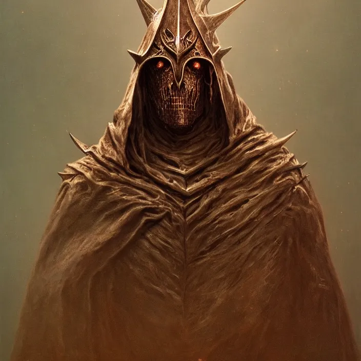 Prompt: portrait of the witch king of angmar, in copper armor, front profile head and chest only, by beksinski, 4 k, deviantart, trending on artstation