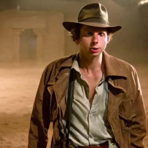 Image similar to Michael Cera as indiana jones in raiders of the lost ark, 8k resolution, full HD, cinematic lighting, award winning, anatomically correct