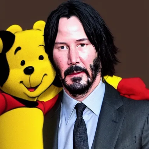 Prompt: Keanu Reeves cosplaying as Winnie the Pooh
