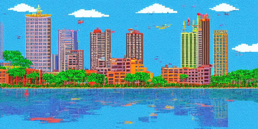 Prompt: colombo sri lanka cityscape, ocean, pixel art
