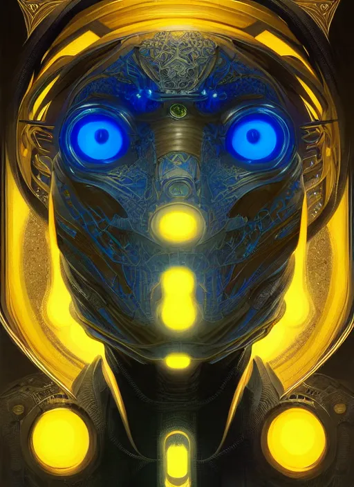 Prompt: symmetry!! portrait of a dragon face, sci - fi, tech wear, blue and yellow glowing lights!! intricate, elegant, highly detailed, digital painting, artstation, concept art, smooth, sharp focus, illustration, art by artgerm and greg rutkowski and alphonse mucha