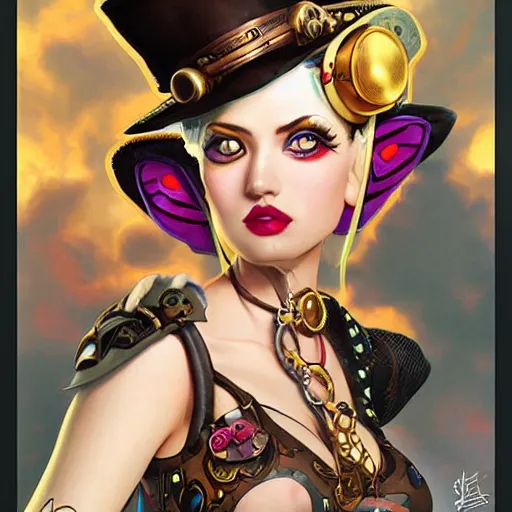 Image similar to lofi steampunk jinx from league of legends, Pixar style, by Tristan Eaton Stanley Artgerm and Tom Bagshaw.