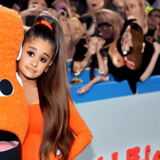 Image similar to ariana grande in a carrot mascot suit