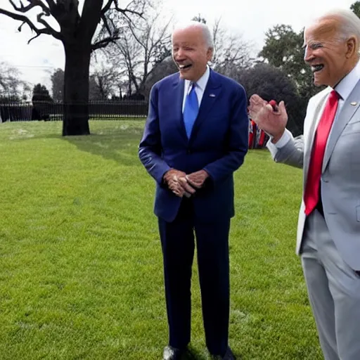 Prompt: Joe Biden and Nintendo's Super Mario converse on the White House Lawn. AP Photo