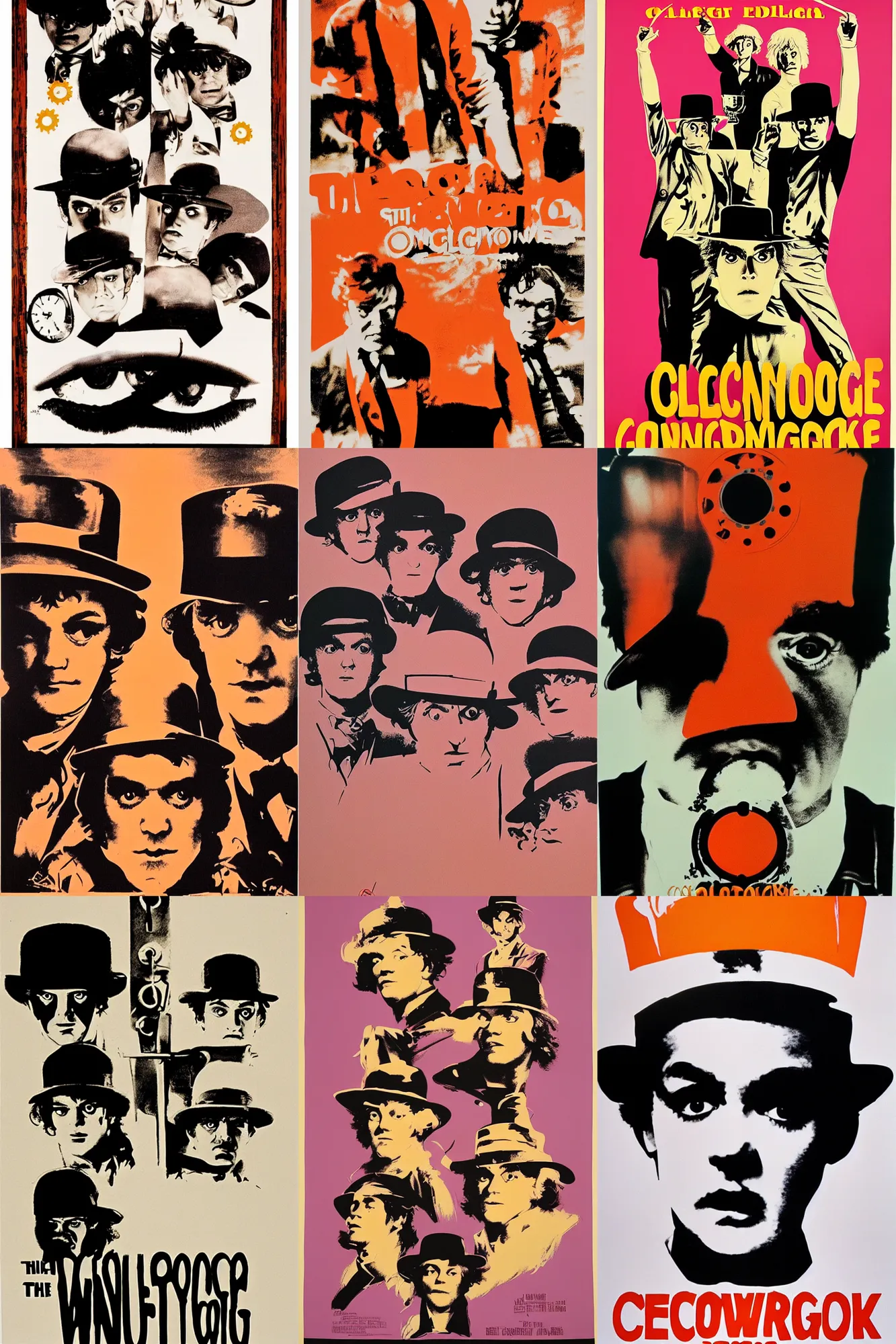 Prompt: clockwork orange, movie poster by Andy Warhol