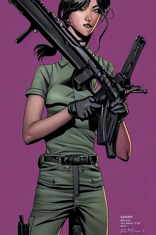 Image similar to comic cover art of ( an m 1 garand rifle ), noir, inspired by gunsmith cats, by jenny frison and sana takeda, intricate details, stunning inking lines, stunning gradient colors, 4 k, hd, artstation