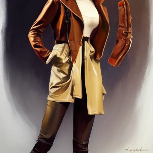 Image similar to fashion model with leather jacket painted by leyendecker, oil painting, 4 k, detailed, artstation