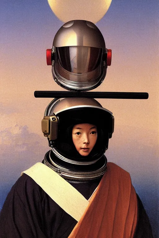 Prompt: portrait of a astronaut in samurai helmets documentary footage before 9 / 1 1, by bouguereau