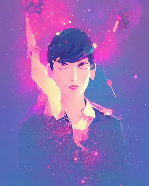 Prompt: liquid smoke beauty portrait, explosion of cosmic dust and sparkles, artgerm, ismail inceoglu, sylvain sarrailh