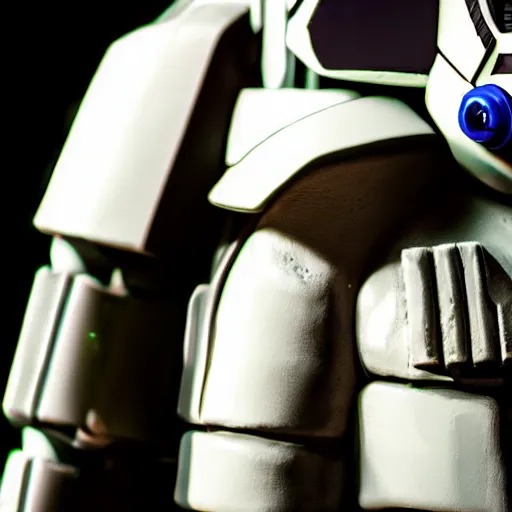 Prompt: close - up cyberpunk stormtrooper, moody lighting, 8 k, shallow depth of field, cinematic lighting,