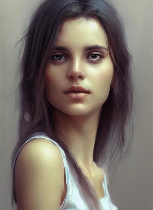 Image similar to portrait of a gorgeous young woman in the style of stefan kostic, artstation, concept art, realistic photo, sharp focus, 8k high definition, insanely detailed, intricate, elegant