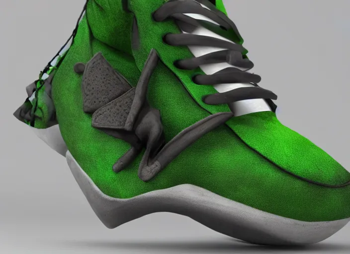 Image similar to sneakers of hulk by tim burton view from the side render cinema 4 d octane render