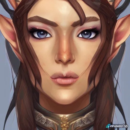 Image similar to portrait of a female high elf with tan skin, digital art dnd beyond trending on art station 8 k
