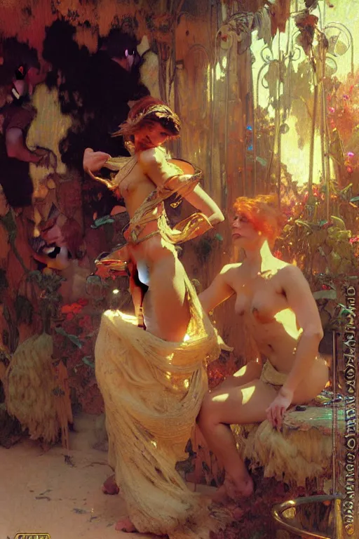 Image similar to 2 attracting men, painting by gaston bussiere, craig mullins, greg rutkowski, alphonse mucha