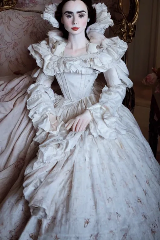 Prompt: lily collins as a dresden doll made of porcelain