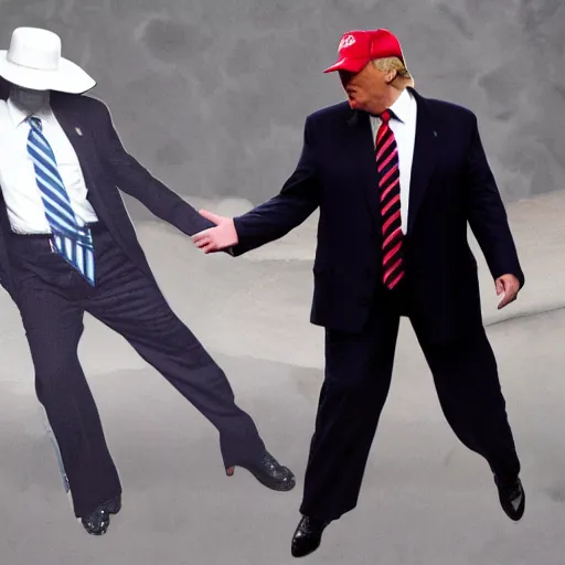 Image similar to Donald Trump wearing a moonwalking Michael Jackson as a hat