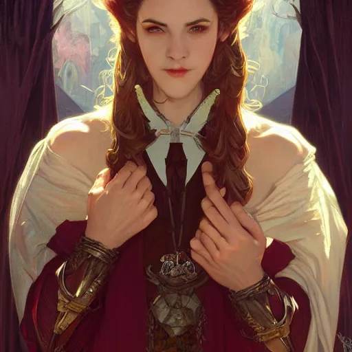 Prompt: portrait of a vampire, D&D, fantasy, highly detailed, digital painting, artstation, smooth, sharp focus, illustration, art by artgerm and greg rutkowski and alphonse mucha