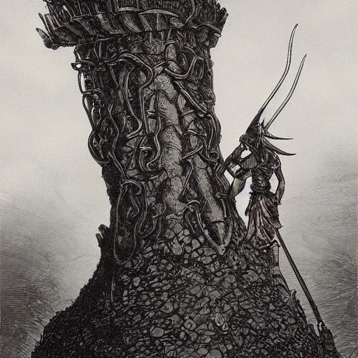 Image similar to tribal mead horn in the style of michael whelan and gustave dore