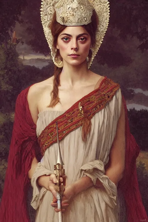 Image similar to royal princess kaya scodelario, traditional corsican, intricate, highly detailed,regal, courtly, artstation, illustration, jurgens, rutkowski, bouguereau