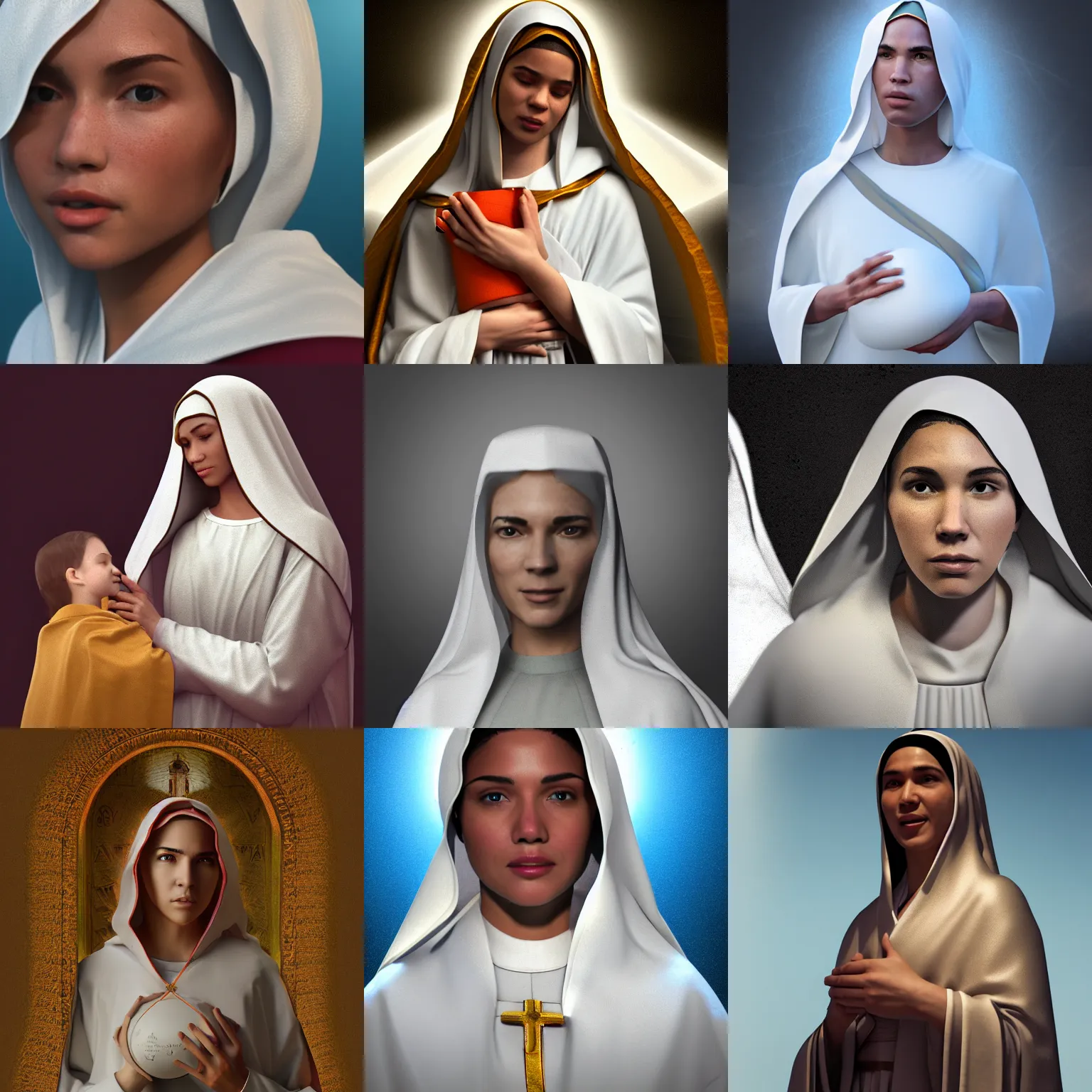 Prompt: Jayson Tatum as Mother Mary, digital art, octane render