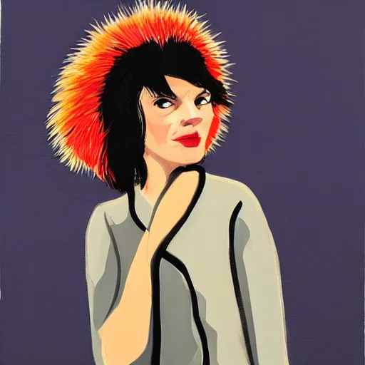 Image similar to hedgehog lady in the style of michael carson