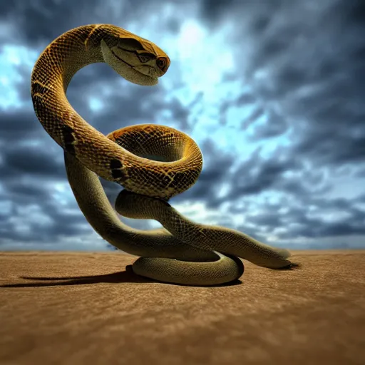 Prompt: a snake cat in the desert wild nature HD photo superrealism 3d 8k resolution