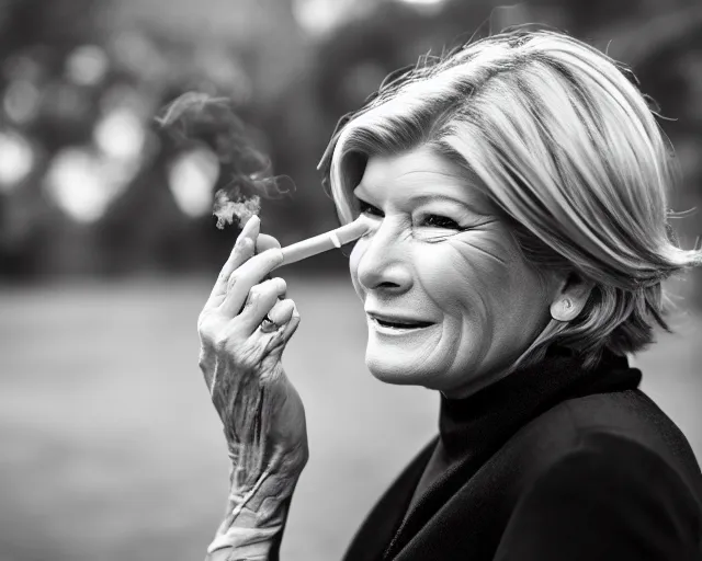 Prompt: martha stewart smoking a blunt, ( sony a 7 r iv, symmetric balance, polarizing filter, photolab, lightroom, 4 k, dolby vision, photography awardm, voque, perfect face )