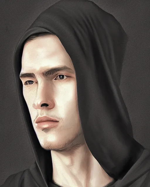 Image similar to digital art portrait of a young man in dark robes, hooded, made by WLOP, WLOP