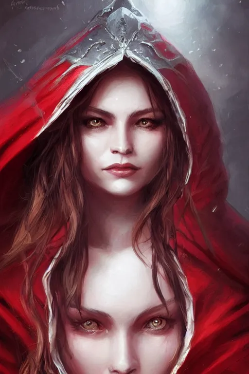 Image similar to queen red riding hood, d & d, fantasy, portrait, highly detailed, headshot, digital painting, trending on artstation, concept art, sharp focus, illustration, art by artgerm and greg rutkowski and magali villeneuve