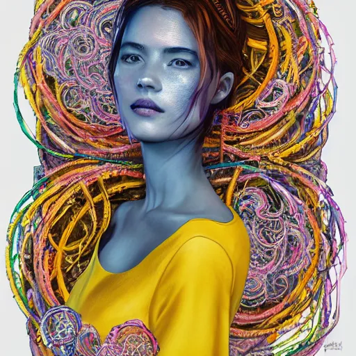 Prompt: the portrait of a ridiculously beautiful and elegant woman partially made of onion rings of all colors, an ultrafine detailed illustration by james jean, final fantasy, intricate linework, bright colors, behance contest winner, vanitas, angular, altermodern, unreal engine 5 highly rendered, global illumination, radiant light, detailed and intricate environment