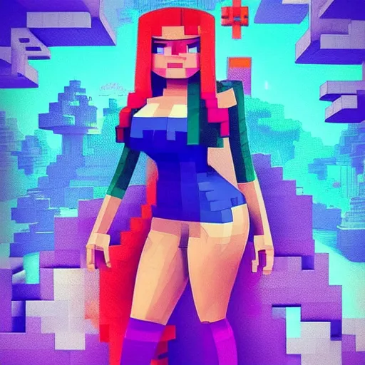 Image similar to minecraft peaceful scene with one subject. nicki minaj famous rapper beautiful. IN MINECRAFT. Curvy beautiful blocky female. artgerm rossdraws. minecraft voxel art.