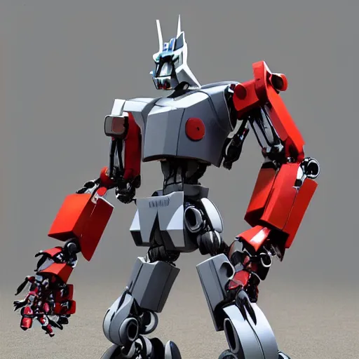 Image similar to transforming robot autobot standing tall with weapon drawn ready for battle, full body