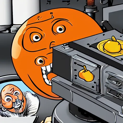 Image similar to the annoying orange getting crushed under a hydraulic press