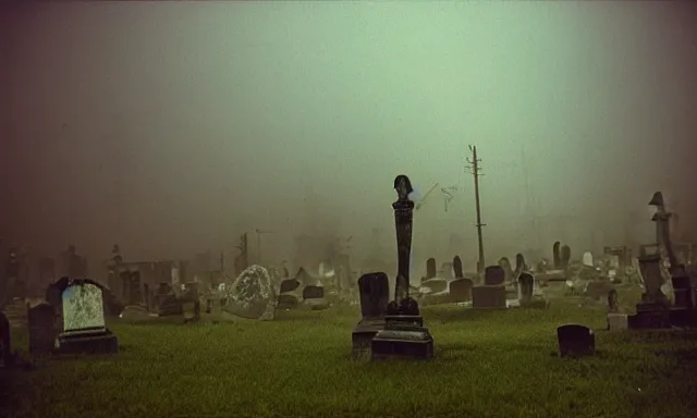 Prompt: new orleans style graveyard, midnight colors, photograph taken by giger and beksinski and death fog and decaying megacity