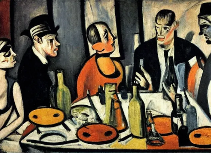 Prompt: a very boring dinner party, painting by max beckmann, muted colors, gray, dull, boring, low energy