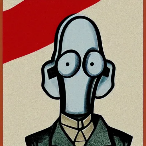 Prompt: handsome squidward portrait, soviet propaganda art, vivid