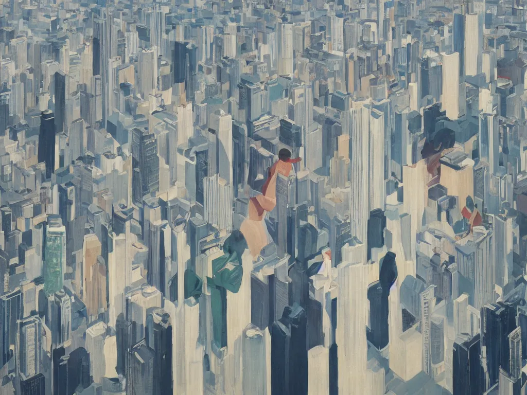Image similar to ‘The Center of the World’ (painting by Alex Katz) was filmed in Beijing in April 2013 depicting a white collar office worker. A man in his early thirties – the first single-child-generation in China. Representing a new image of an idealized urban successful booming China.