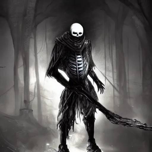 Prompt: photorealistic fantasy concept art of nightmare horror sans, dynamic lighting, ambient background, stunning visuals, creepy,