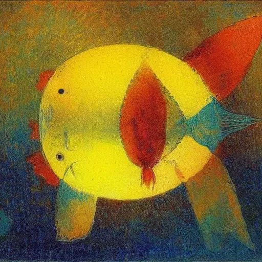 Prompt: sun fish made of sun and rainbow, odilon redon