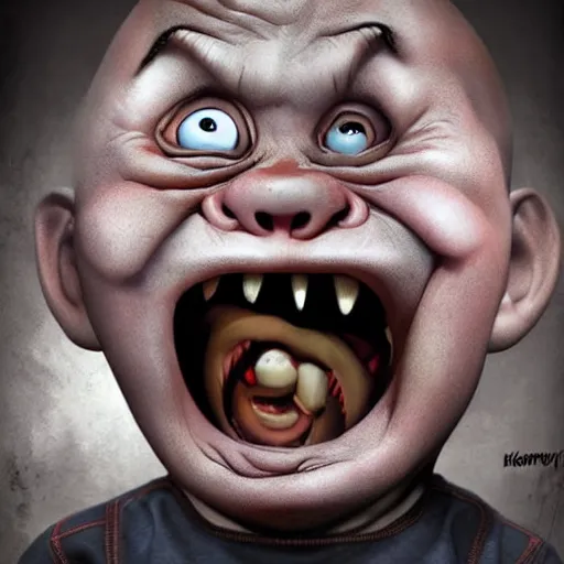 Image similar to cartoon painting of chucky by michal karcz | loony toons style