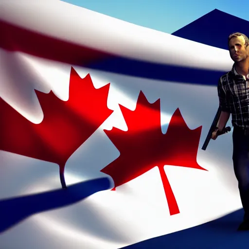 Prompt: Paul Walker holding a Canadian flag, Makoto Shinkai and thomas kinkade, Matte painting, trending on artstation and unreal engine