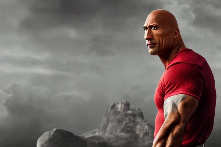 Prompt: ! dream a cinematic portrait of dwayne the rock johnson as pinocchio, 8 k, hd, high resolution, 8 5 mm, red and white color theme, f / 1. 8