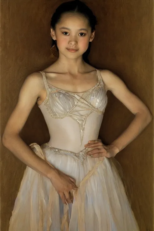 Image similar to portrait of a gorgeous graceful young filipina prima ballerina, by donato giancola and berthold woltze.