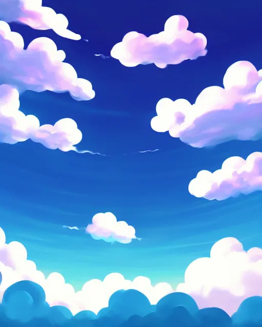 Image similar to simple realistic anime clouds, midday, digital art, trending on artstation, gradient colors, fisheye perspective