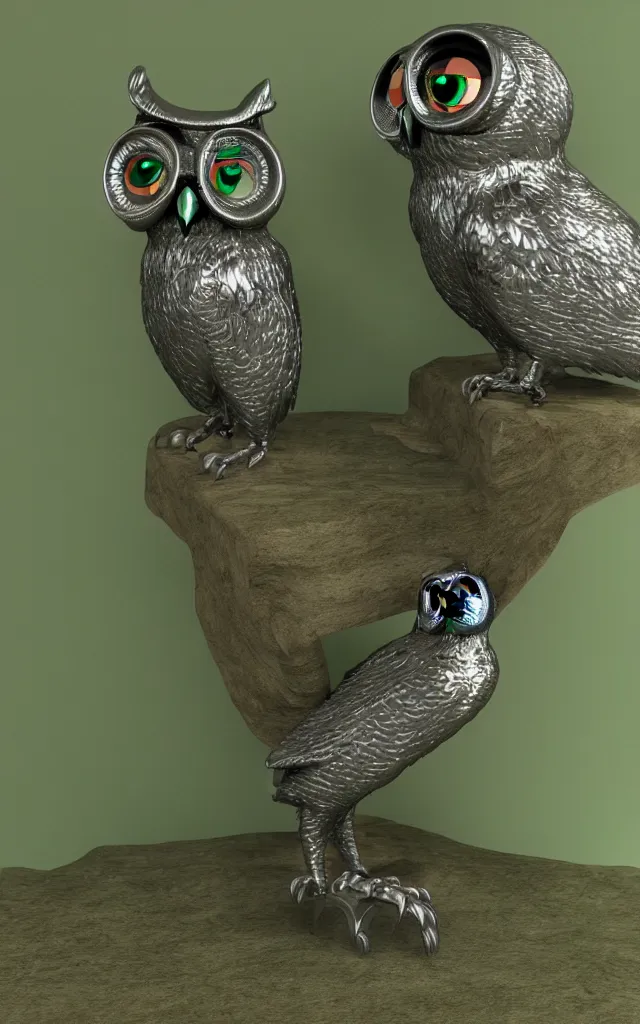 Image similar to realrender pewter emerald animatronic owl