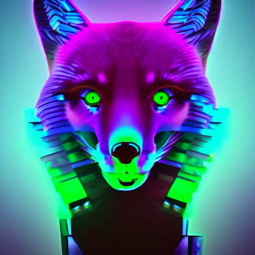 Image similar to synthwave fox, digital art, 3 d render, oktane, post - processing