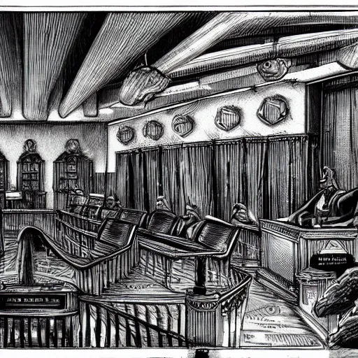 Prompt: a legislature composed of unnerving eldritch lovecraftian legislators, realistic, fantasy illustration