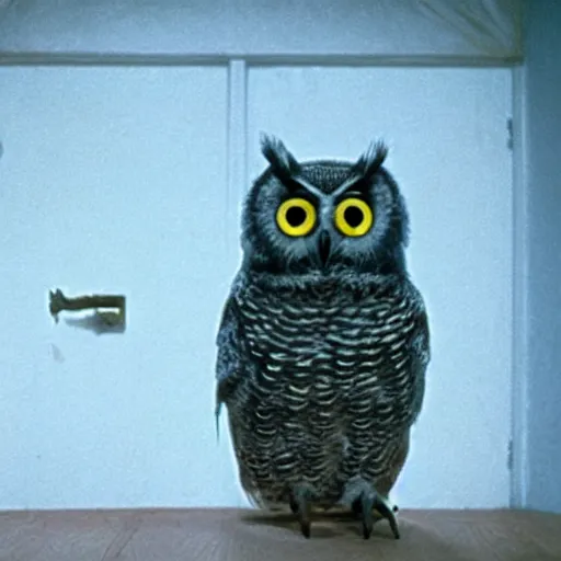 Image similar to Still of the Duolingo owl in The Shining (1980)